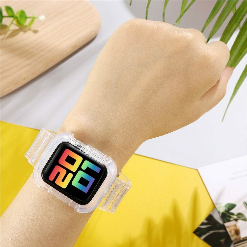 FULL SET TRANSPARENT STRAP dan BUMPER APPLE WATCH SERI 8 / SERI 7 (41mm / 45mm) SERI SE (2020 / 2022) SERI 6 / 5 / 4 (40mm / 44mm) / SERI 3 / 2 / 1 (38mm / 42mm) SUPPORT SMART WATCH T500 / T55 / IWO