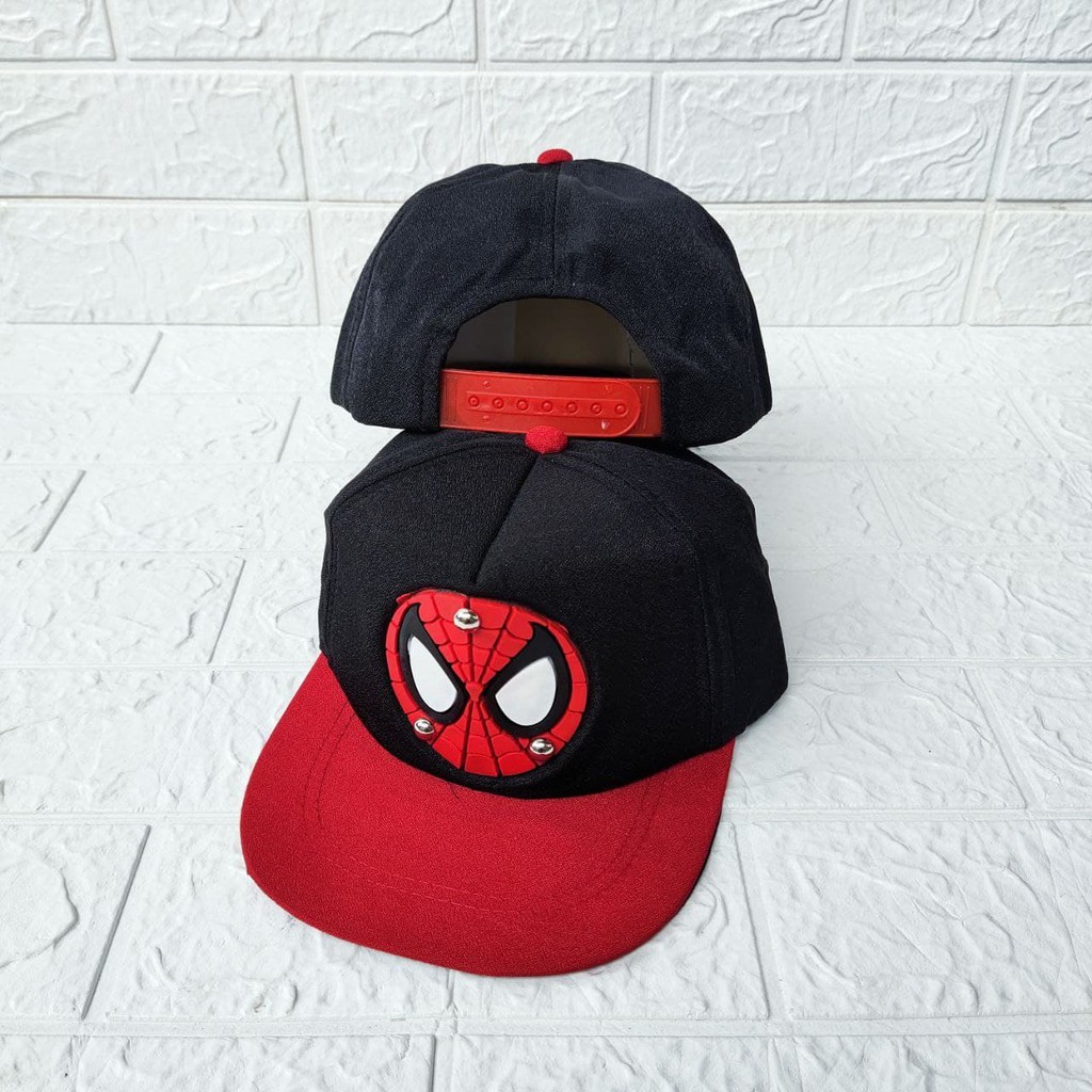 Topi Anak Snapback anak/Topi ploking anak/topi anak karakter-Hitam spiderman