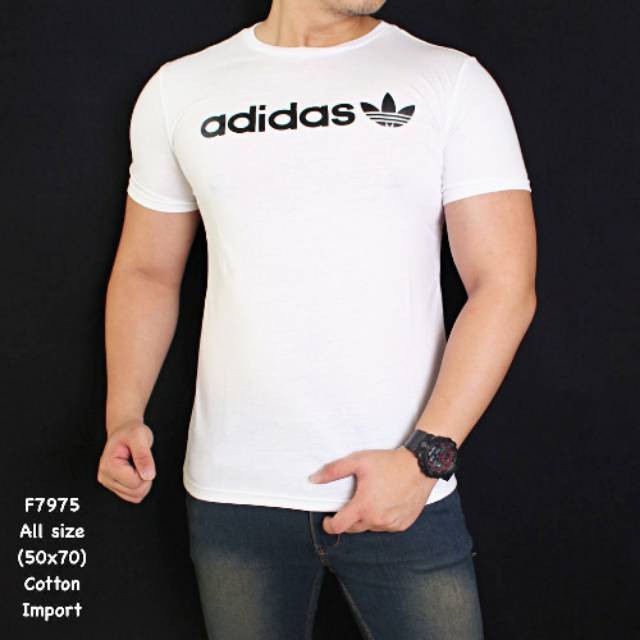 Kaos pria adidas white casual