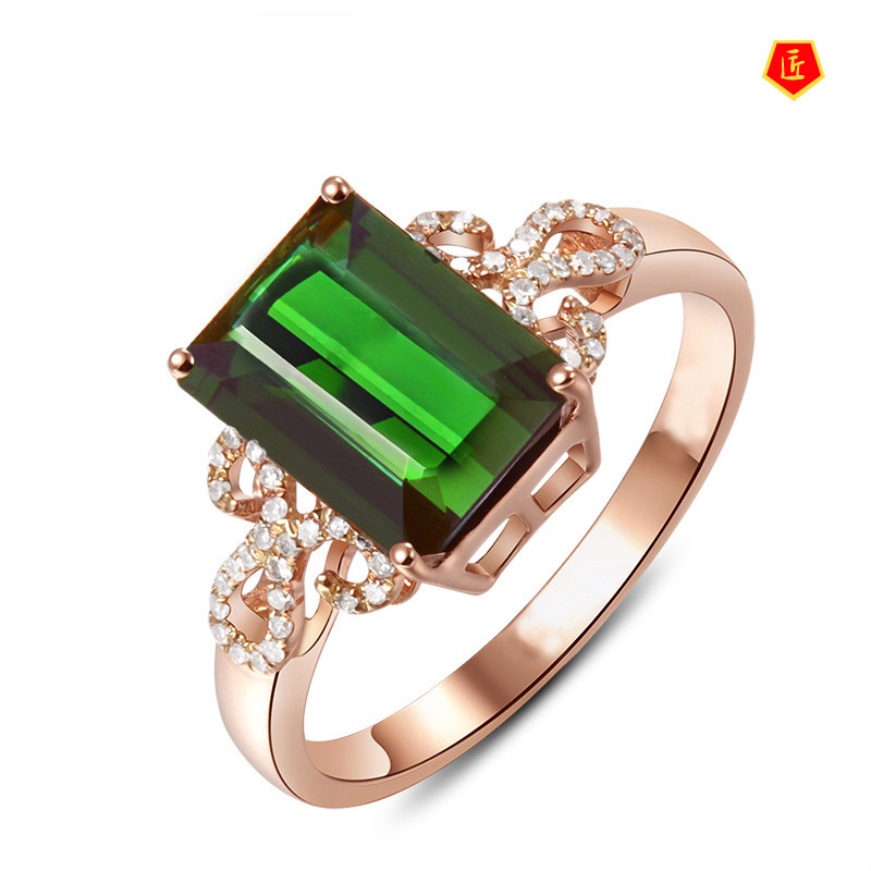 [Ready Stock]Temperament Personality Emerald Rose Gold Ring
