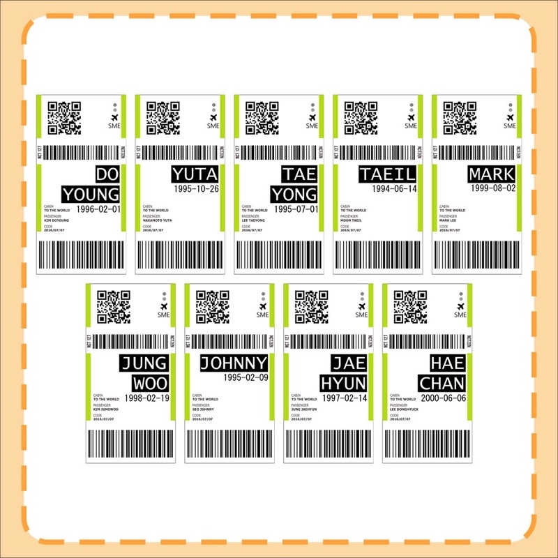 Set stiker flight/tiket Barcode HP NCT DREAM, NCT 127, BTS Treasure, Stray kids, Exo
