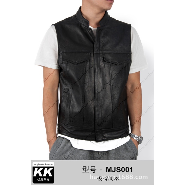 Jaket Rompi Kulit Men's solid leather vest Pu Solid Leather Vest Motorcycle Leather Vest Black Large