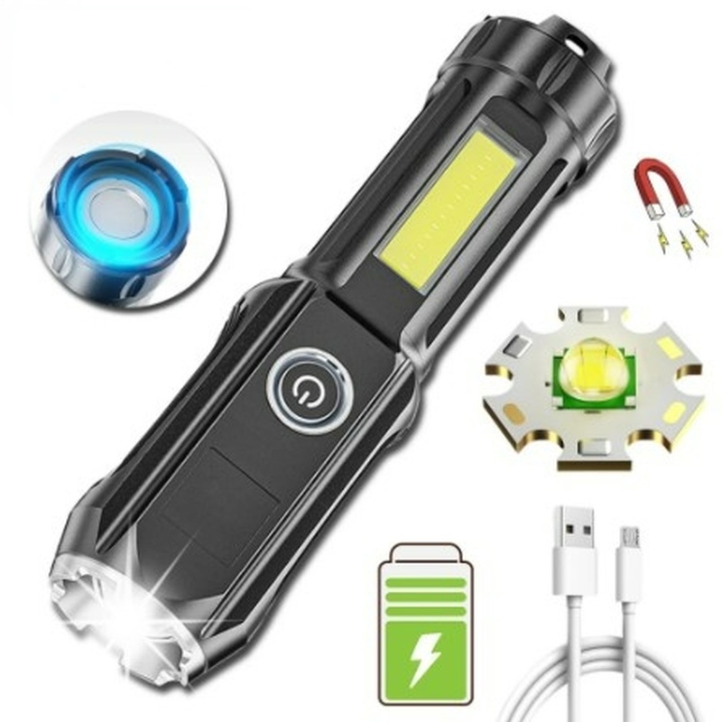 Lampu Senter Led Mini 4 Mode Zoom Adjustable Anti Air Usb Rechargeable Untuk Camping / Hiking