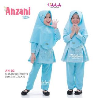 Setelan Baju  Muslim  Anak Perempuan Anzani bahan Brokat  