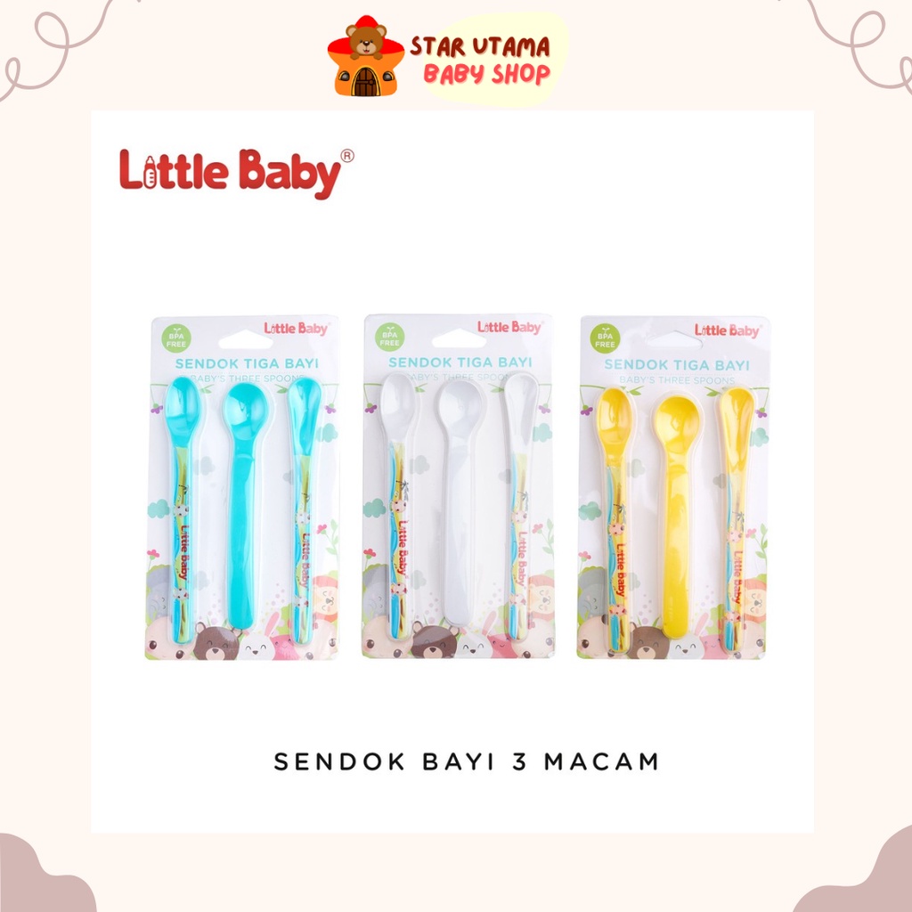 Sendok Makan MPASI Bayi isi 3 Macam Little Baby tahan temperatur panas lembut BPA Free