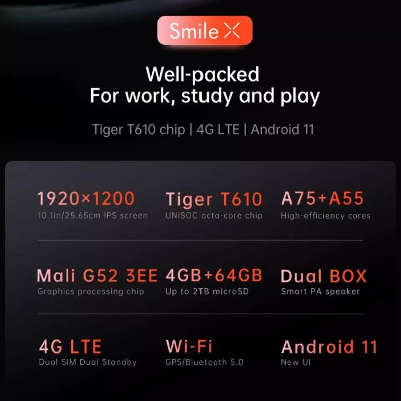Alldocube Smile X 4/64GB 10.1&quot; 4G LTE WiFi Octacore T610 FHD USB C Android 11