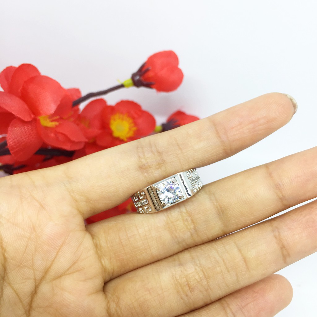 Cincin Silver Pria Wanita Ukir Solitaire Adjustable - BR532