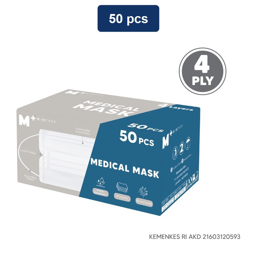 Jual M+ Masker Medis Earloop Surgical Mask 4 Ply Putih 50 pcs | Shopee ...