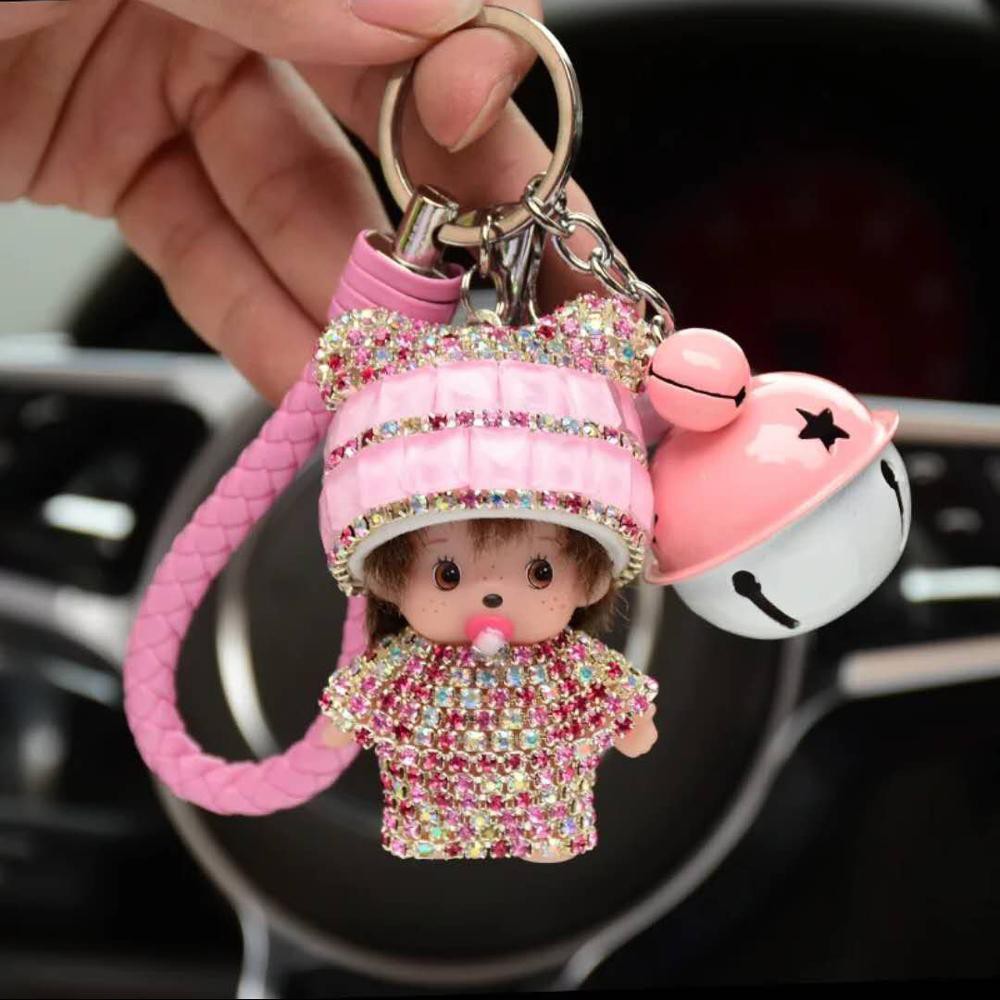 Key Chain Monchichi Gantungan Kunci Crsytal Leather Lucu Mobil Motor Rumah Premium