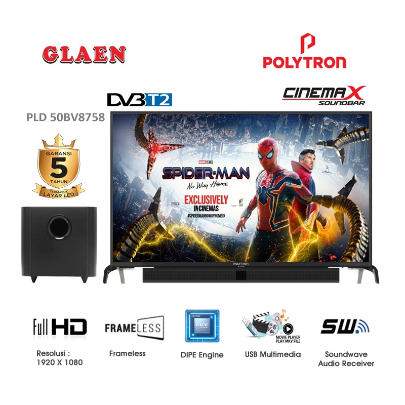 LED Digital Tv Polytron Cinemax  Soundbar 50 Inch PLD-50BV8758 Super Bassnya