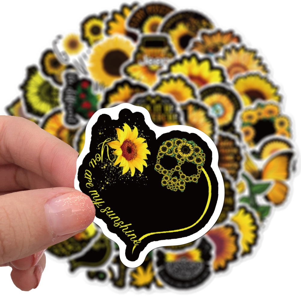 50 Pcs Pvc Waterproof Removable Fashion Sunflower Graffiti Stickers for Car Suitcase Laptop Decoration