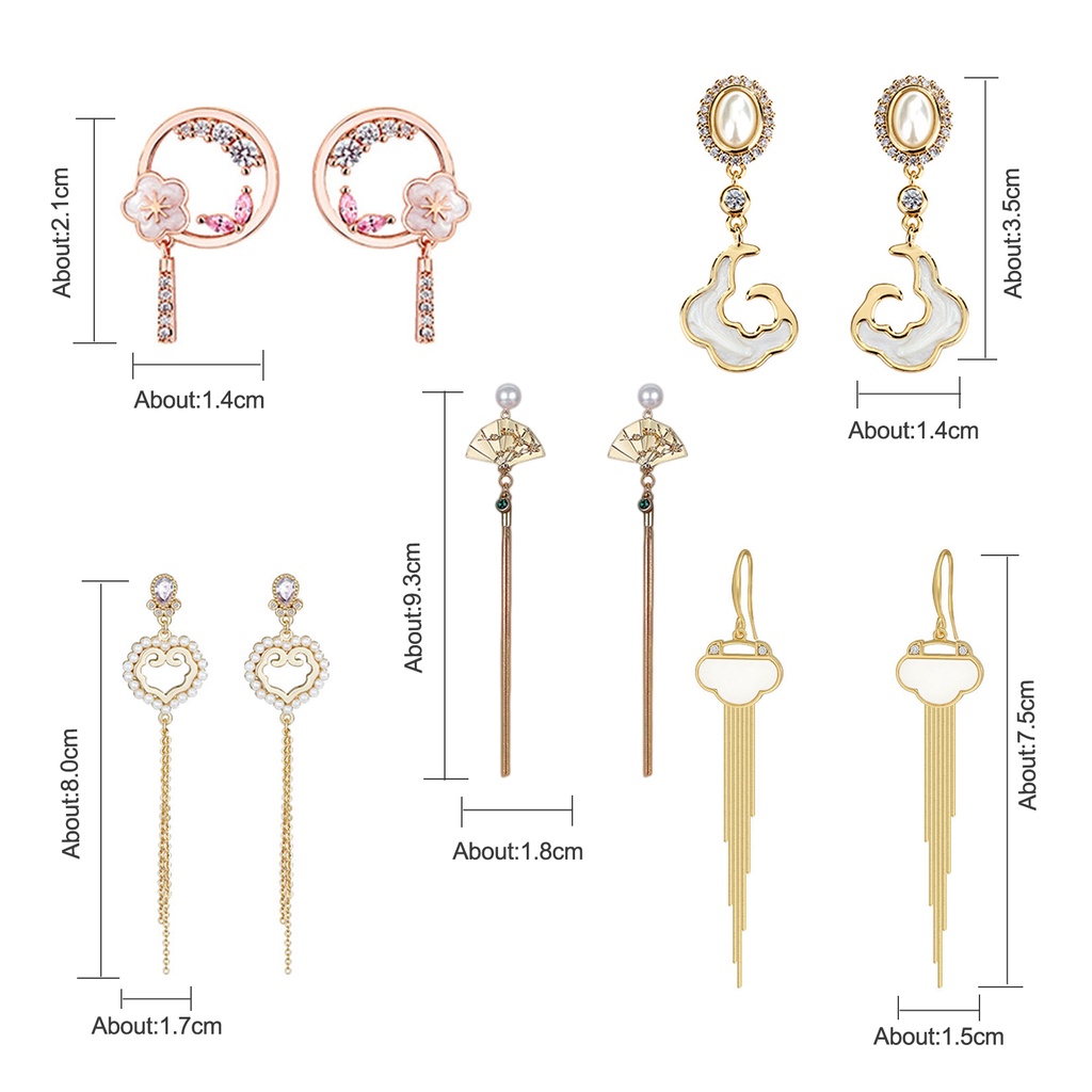 Hu Hu Hu Hu Hu Alat Bantu Pasang Kacamata♡ 1 Pasang Anting Stud Rumbai Panjang Bentuk Kipas Gaya China Elegan Untuk Pernikahan