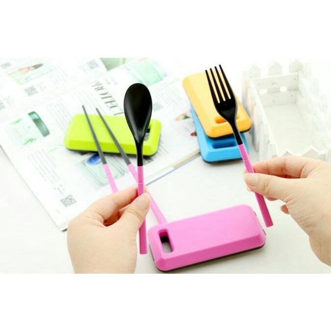 CH Sendok Garpu Sumpit Portable Lipat Travel / Wisata Warna Warni (FN20)