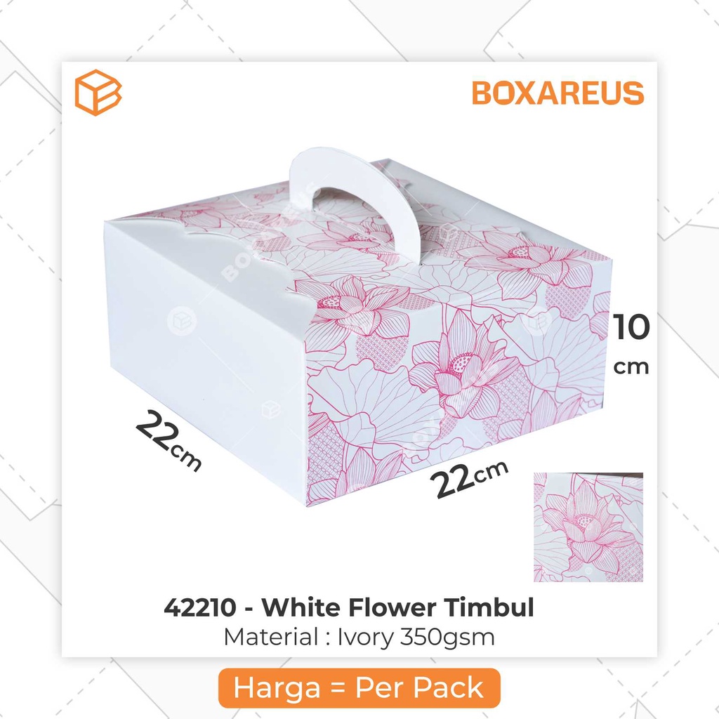 Box Kemasan Packaging Dus Kotak Kue Box Kue Gift Box Gable | 42210 White &amp; Flower (10pc)