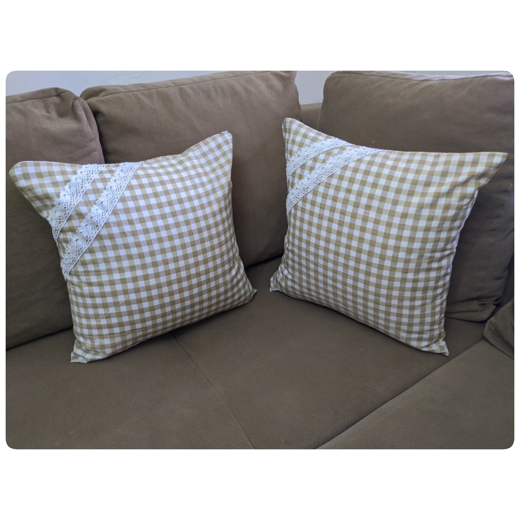 Sarung Bantal Sofa / SOPA RENDA NYAMPING Motif Kotak-Kotak Gingham Estetik Kekinian Bahan Kain Katun dari Ismi Store