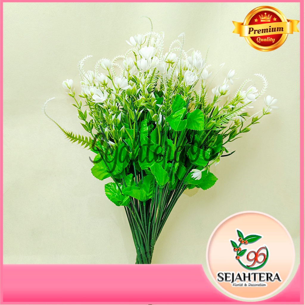 Tangkai Dan Aksesoris Daun Lusinan Cabang 5 Artificial - Motif Bunga/Melati/Semanggi/Keong/Polos