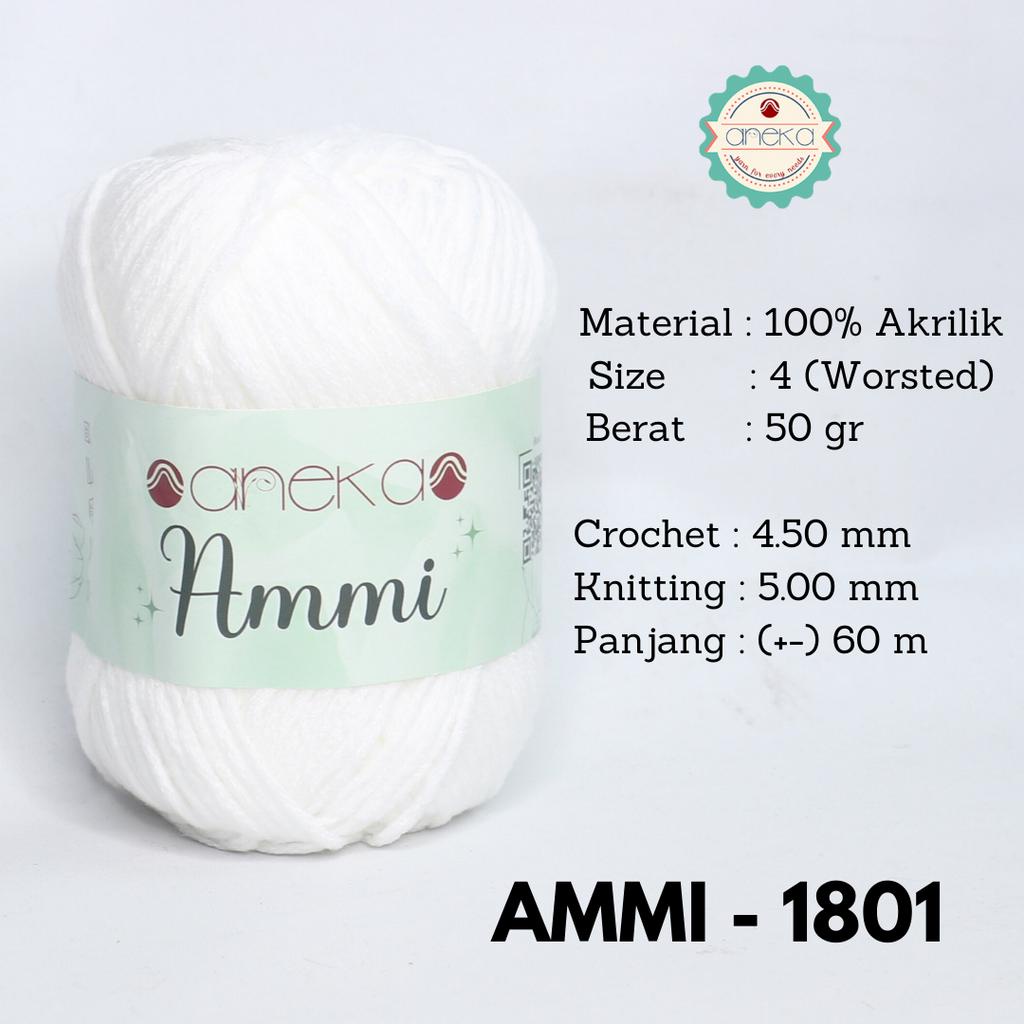 Benang Rajut Ammi / 100% Acrylic / 6 Ply Akrilik - 1801 (Putih)