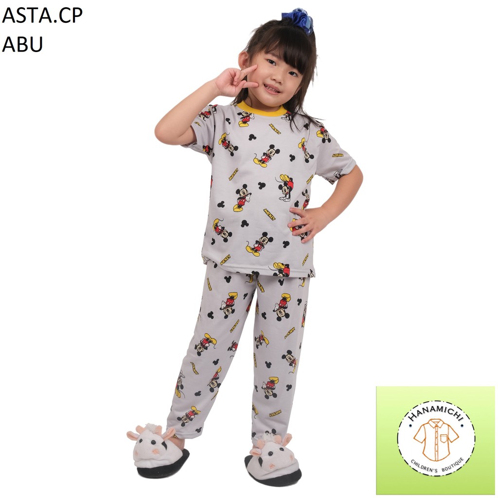 Hanamichi ASTA.CP Setelan Baju Tidur Anak Full Print Motif Kartun Lengan Pendek