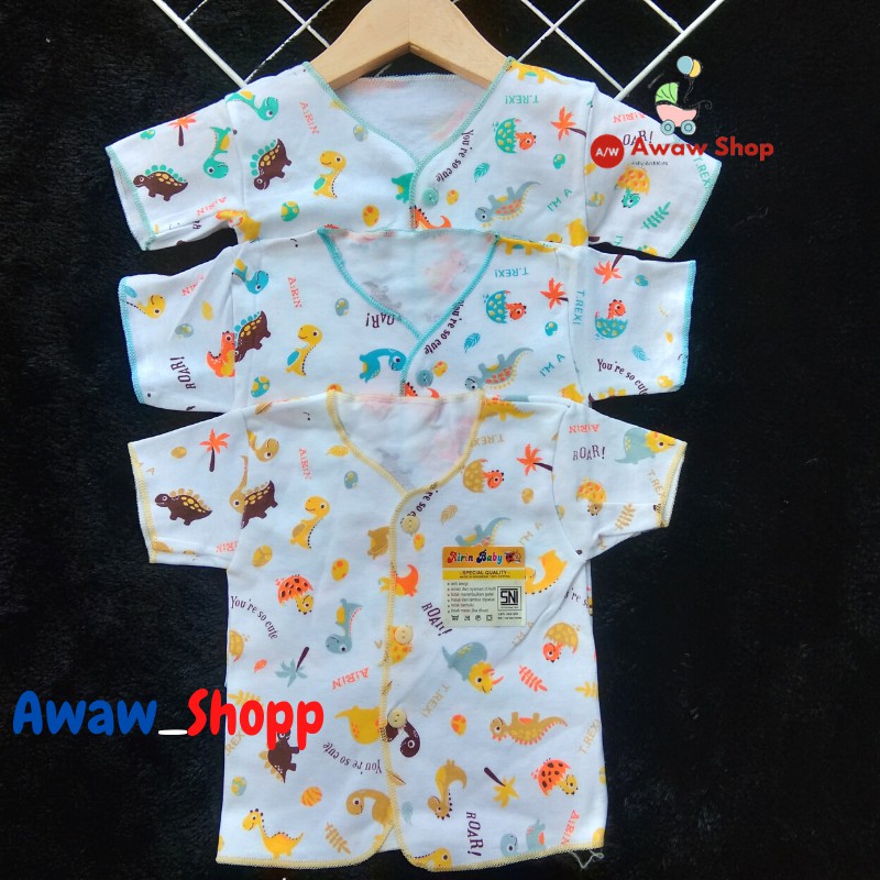 AIRIN BABY 3 Pcs Baju Pendek Kancing Depan Bayi Motif Newborn Baru Lahir SNI