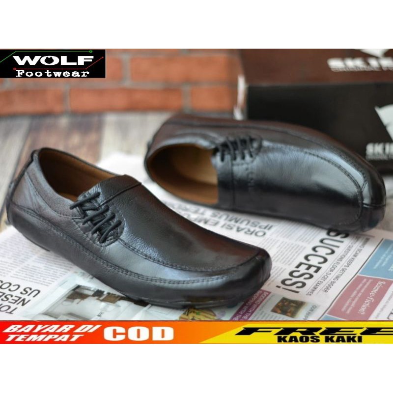 SKIENZ x WOLF|Sepatu Loafer Pria Kulit Asli Sol Tanam Sepatu Casual Moccasin Kulit Asli