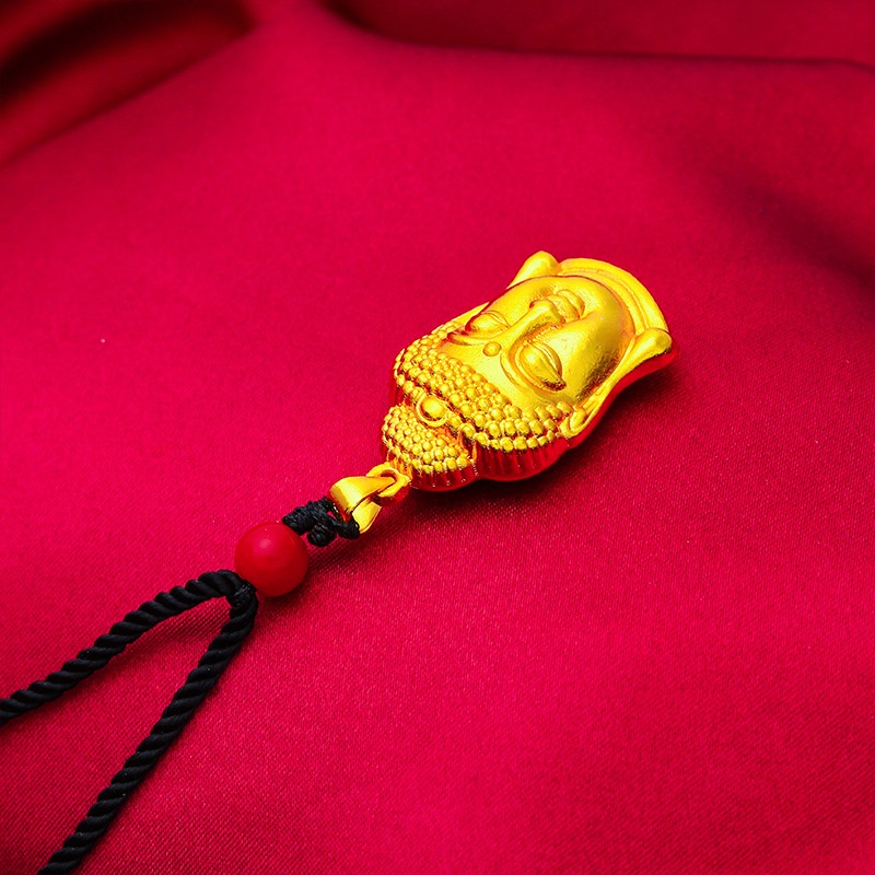 Liontin Kepala Buddha Gaya Retro Korea Bahan Emas Asli Kadar 375Untuk Pria