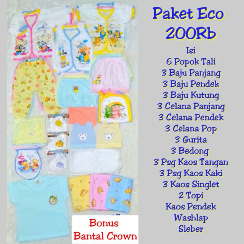 Paket Perlengkapan Bayi Baru Lahir Eco Murah Free Bantal Crown