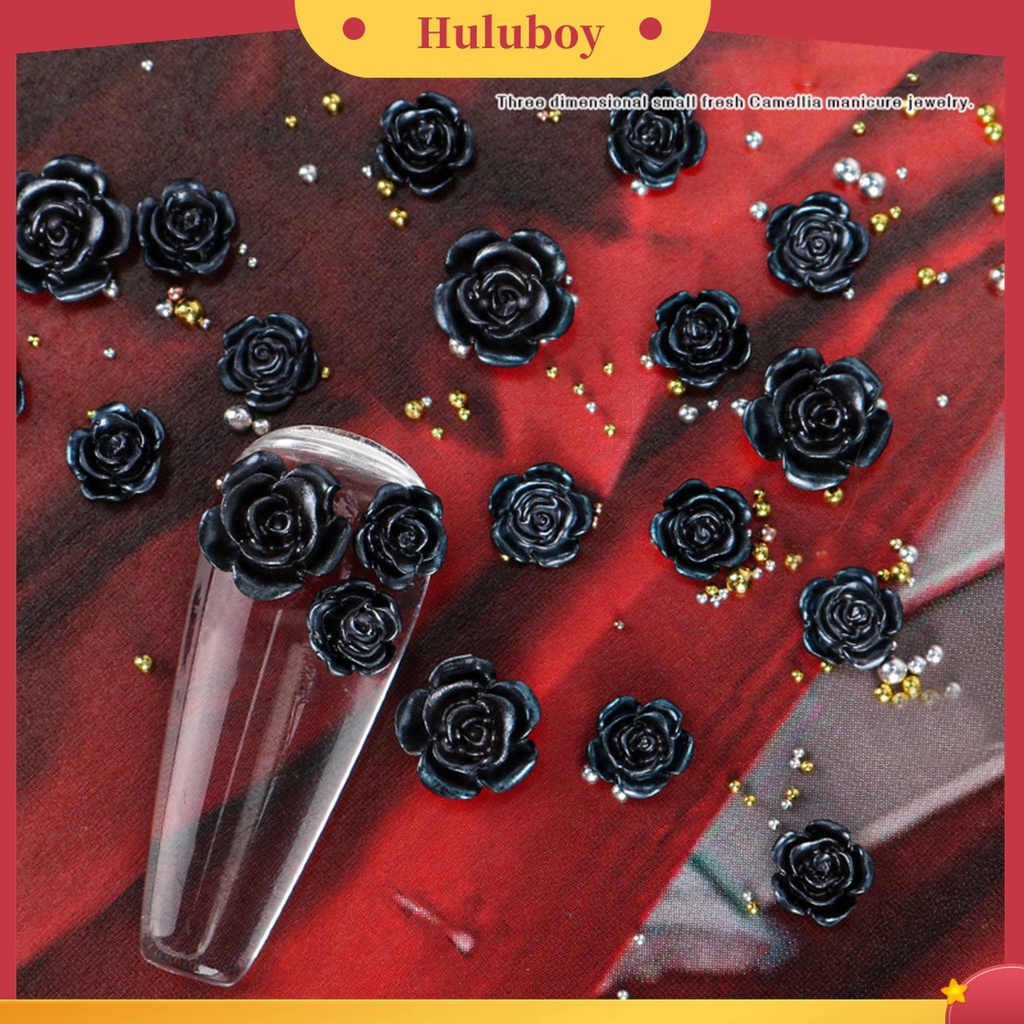 Huluboy Huluboy♡ 50pcs / Kantong Ornamen Bunga Camellia Hitam Tiga Dimensi Untuk Dekorasi Kuku Wanita