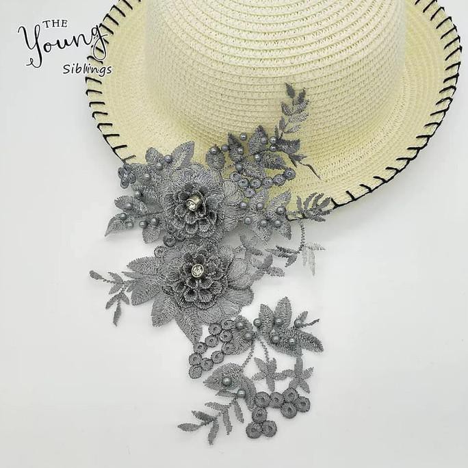 Favorit] Lace Bordir Bunga 3D Bb03/Bordir Bunga 3D/Bordir Tempel - Silver