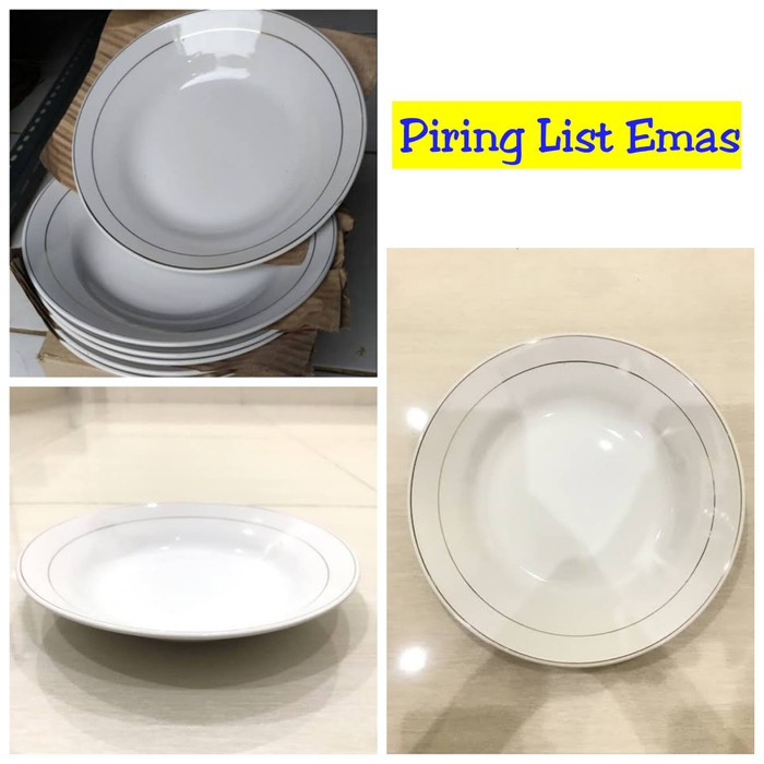Piring Porcelain List Emas Piring Makan Keramik Piring Makan