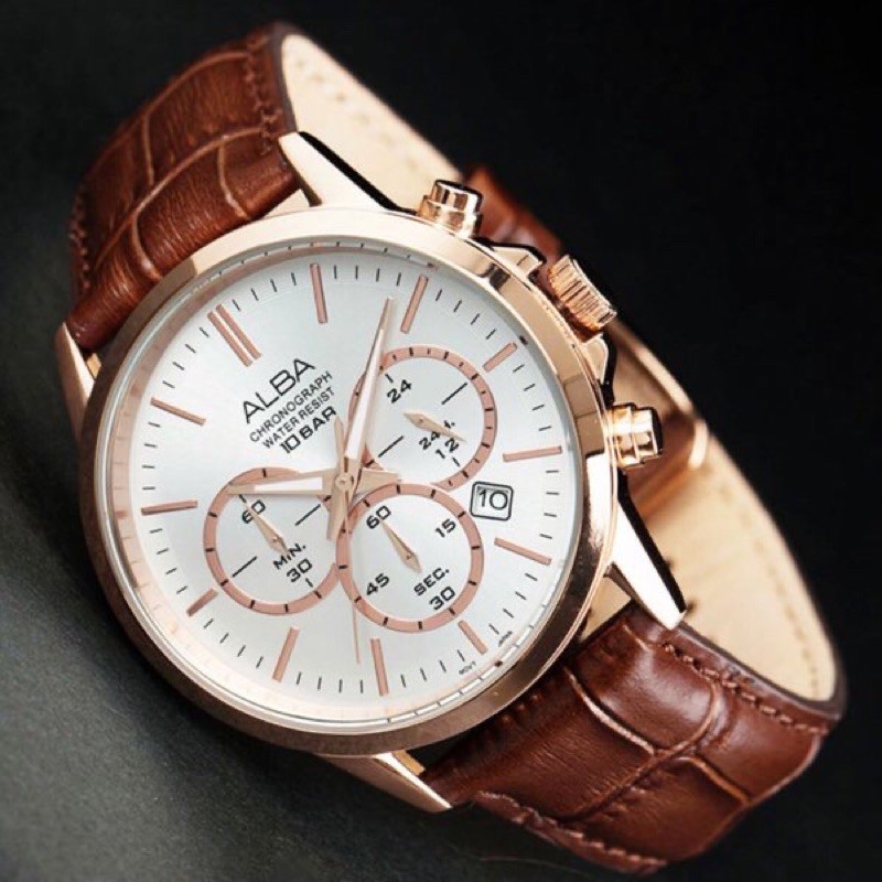 ALBA AT3B94 Rosegold Active Chronograph Leather ORIGINAL