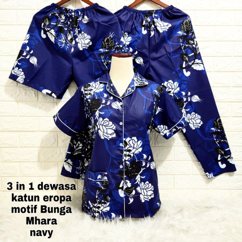 PIYAMA  3IN1 DEWASA MOTIF BUNGA