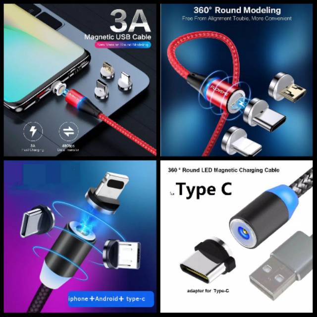 X Cable Charger Magnet 3 in 1 Micro Type C Lightning 3A FAST CHARGING Colokan Android Tipe C iPhone6