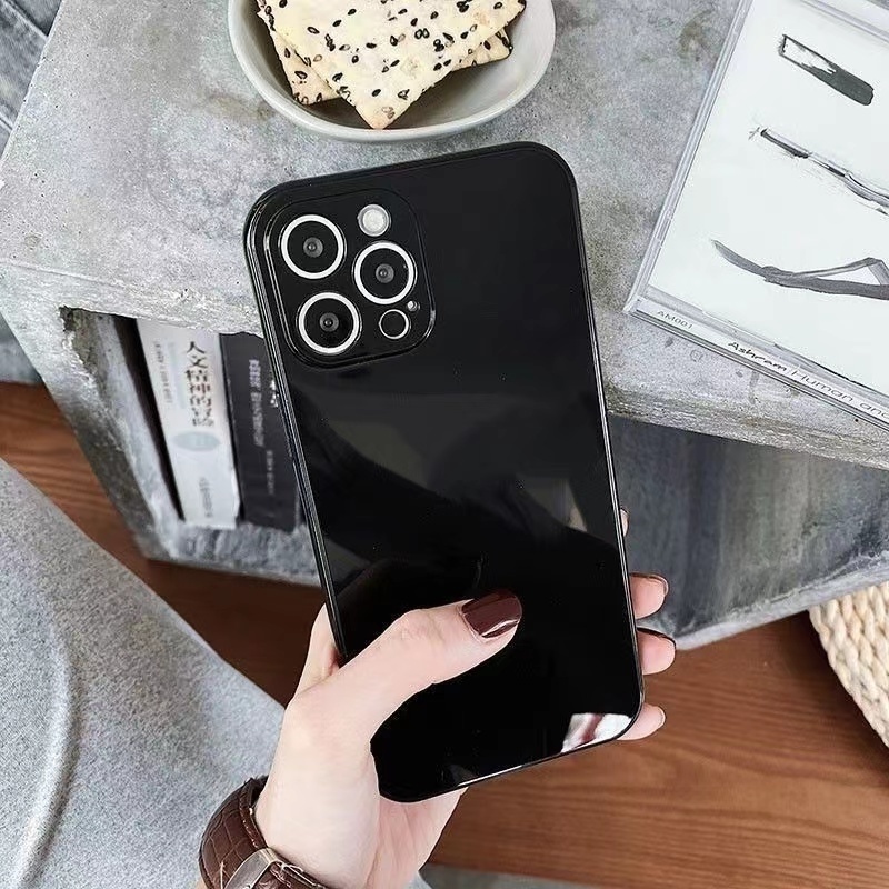 Soft Case TPU Glossy Premium Warna Hitam Untuk iPhone 14 13 12 11 Pro X XS MAX XR Se207 8 Plus