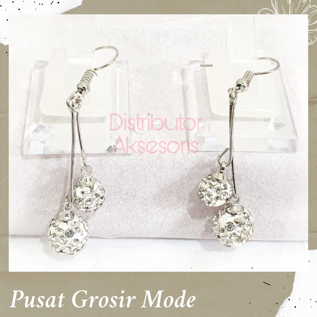 Anting Bola Kristal Double Panjang Cantik PGM A36