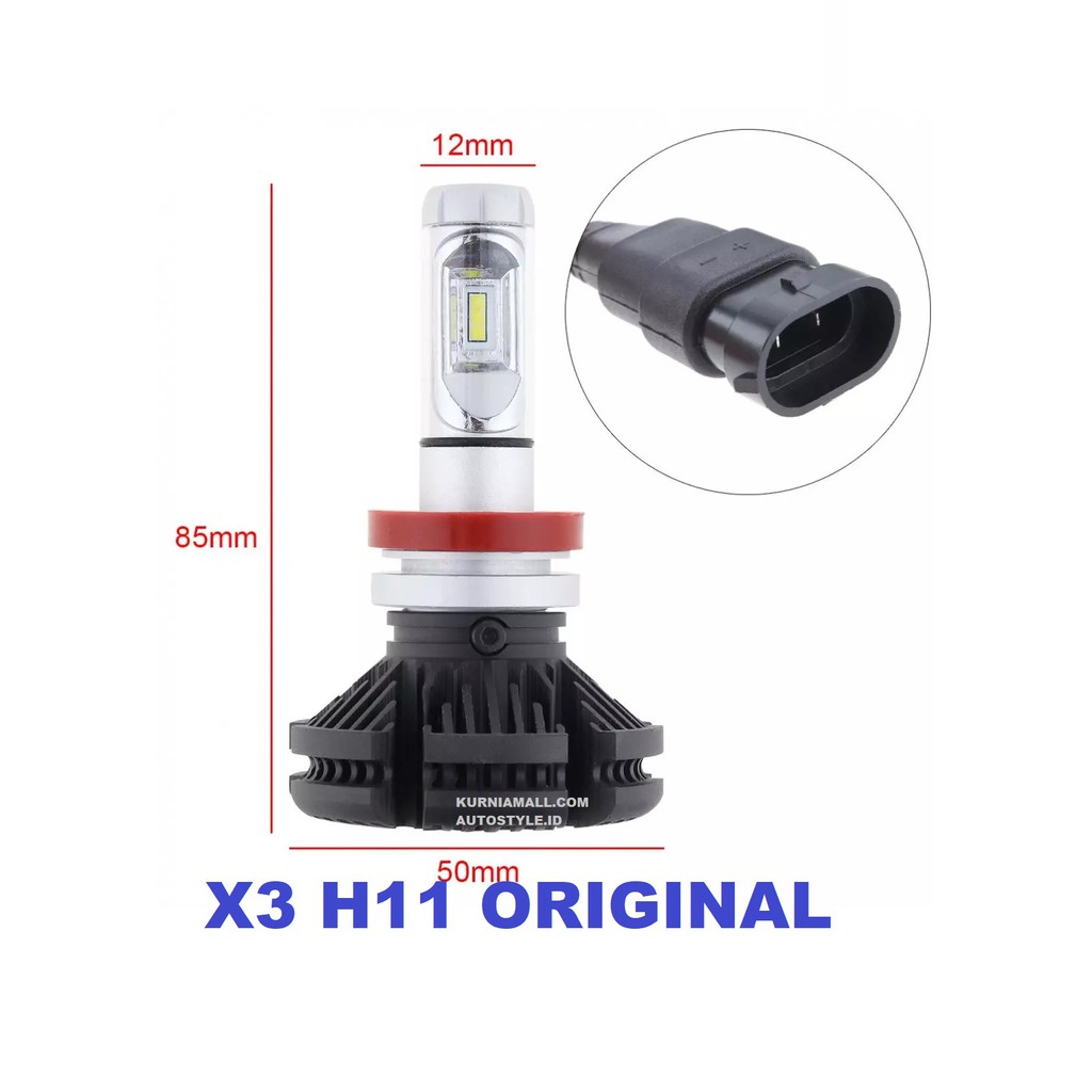 Lampu Mobil X3 H11 LED 50 Watts Lumi led X3 H11 ZES chip 6000 Lumens  2 PCS SUPER BRIGHT