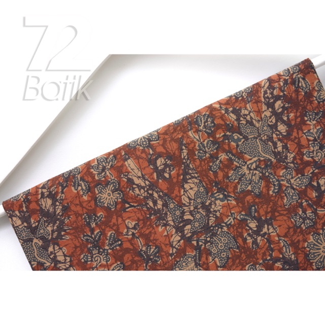 KAIN BATIK KATUN Premium Motif Burung Warna Orange Oren Oranye 726257 Cap 72 Jarik Jarit Samping Kebat Panjang Batik Katun Modern Premium Bahan Seragam Batik Pernikahan Kantor Keluarga Murah Kamen Jadi Batik Bali Lembaran