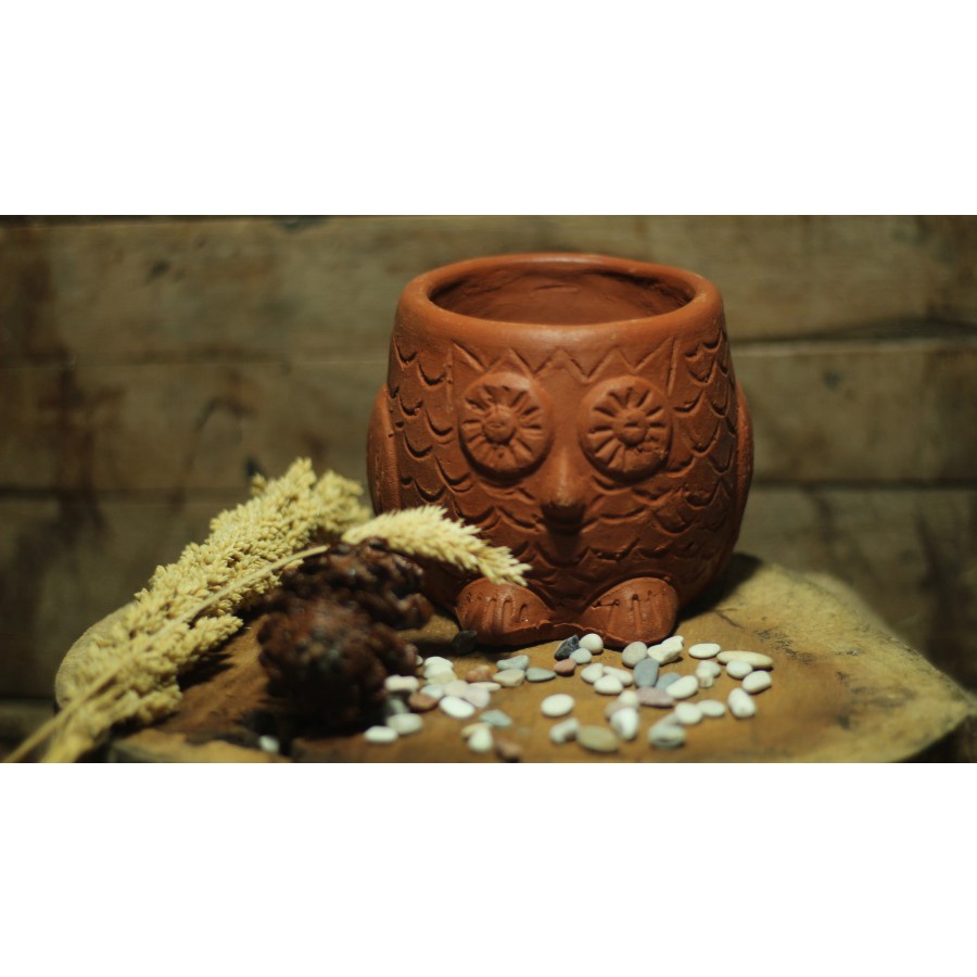 Pot Terracotta Gerabah Pot Tanah Liat 10 cm Bentuk Owl Lucu Pot Tanaman Claypot Cantik Hiasan Dekora