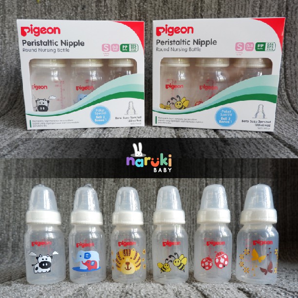 Paket Botol Susu Pigeon 120ml Peristaltic Nipple Paket Hemat 3 pcs