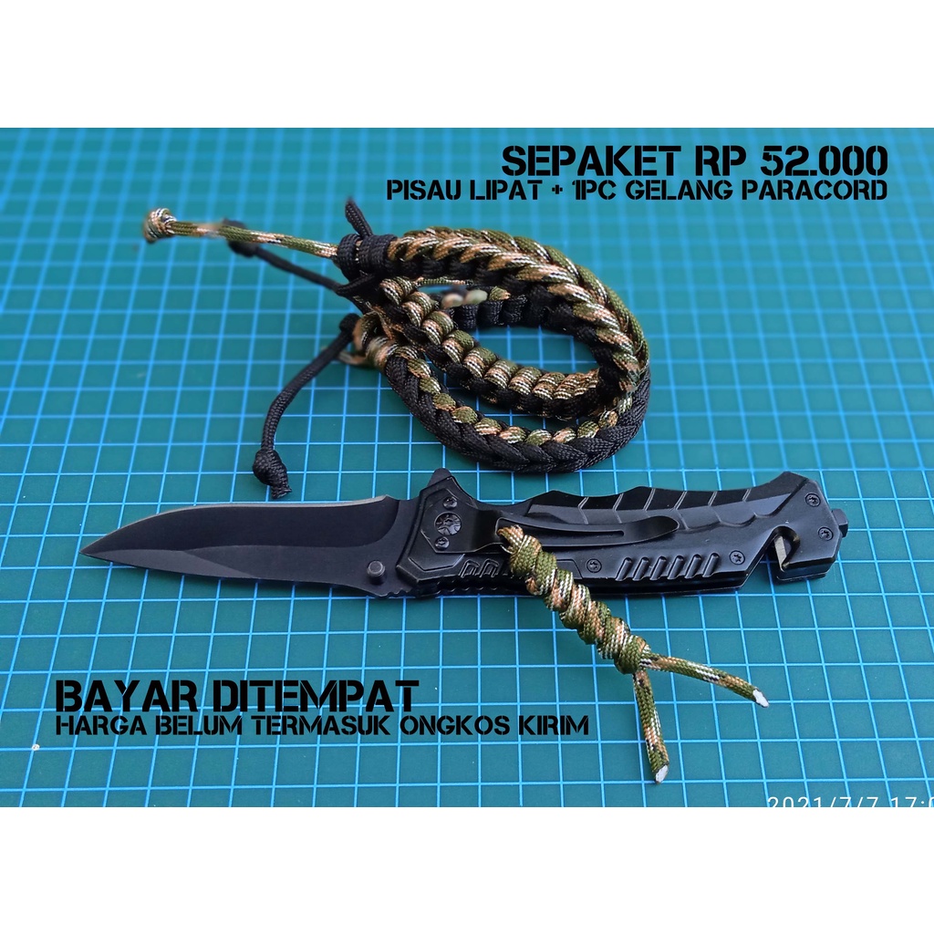 sepaket pisau lipat survival dan gelang paracord