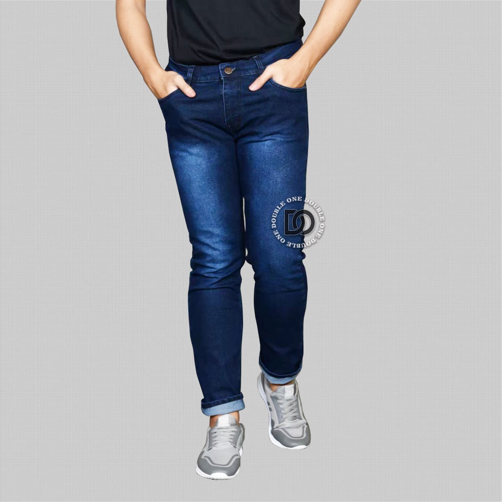 DOUBLE ONE Celana Jeans Jumbo Pria Stretch Meral - Celana Jeans Pria Big Size S-5XL Original BLACK FIELD