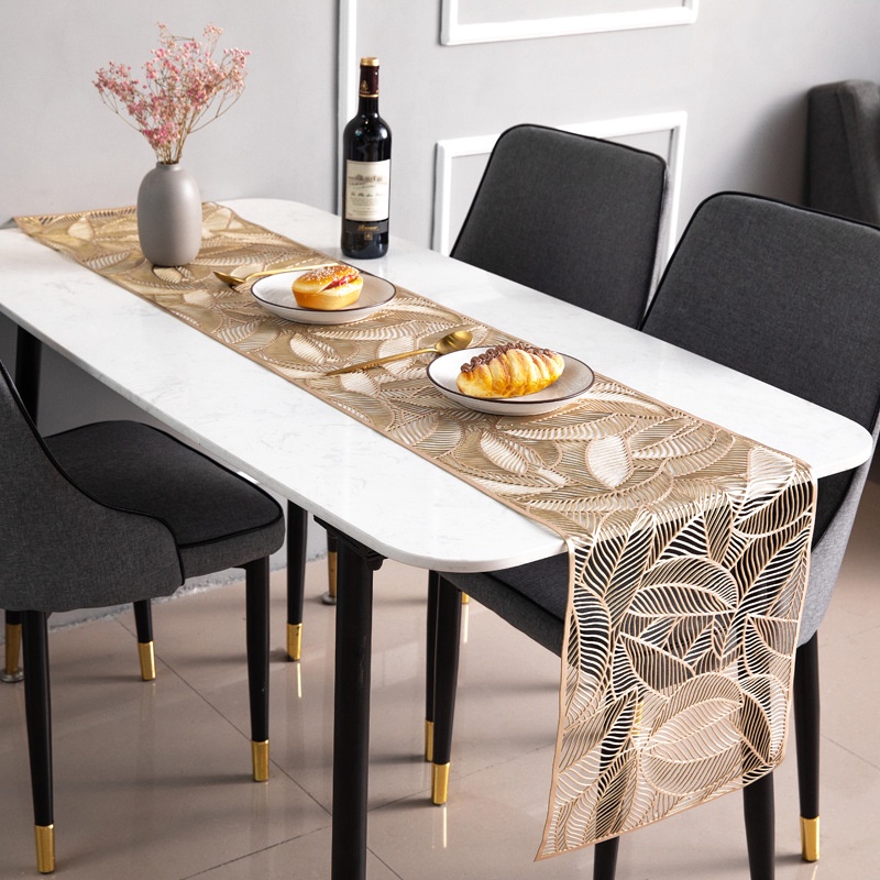 Mi.more Table Runner PVC Gold Leaf / Bunga Emas Cetak Meja Bendera Tatakan Daun Non-slip Meja Restoran Isolasi Panas Meja Pelari