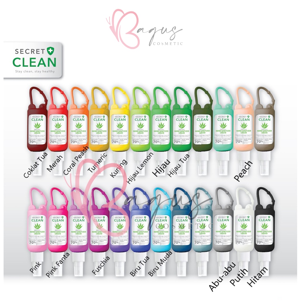 ⭐BAGUS⭐ [BISA PILIH WARNA] SECRET CLEAN Hand Sanitizer Gel 50ml Spray 60ml Free Silicon Case Gantung Extract Aloe Vera Hs