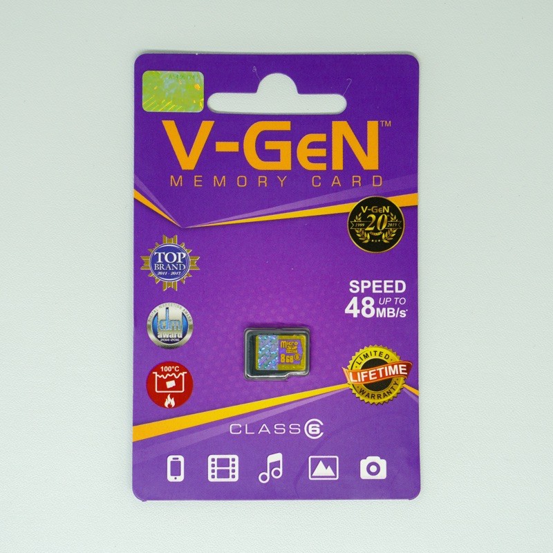 Micro SD 8GB Class 6 V-GeN Memory Card Vgen 8 GB Original