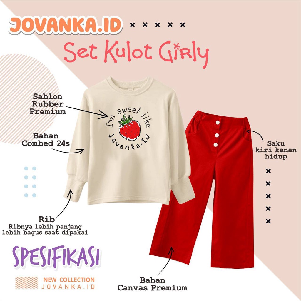 Jovanka Id Set Kulot Grily Anak Perempuan - Baju Setelan Cewek Lengan Panjang Size 2 4 6 8 10 Tahun