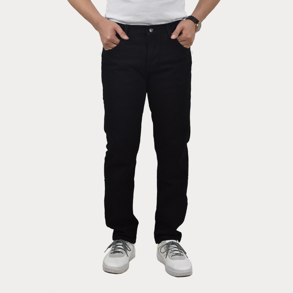 EMOLINE Celana Jeans Pria Men Long Pants Standar Basic HItam