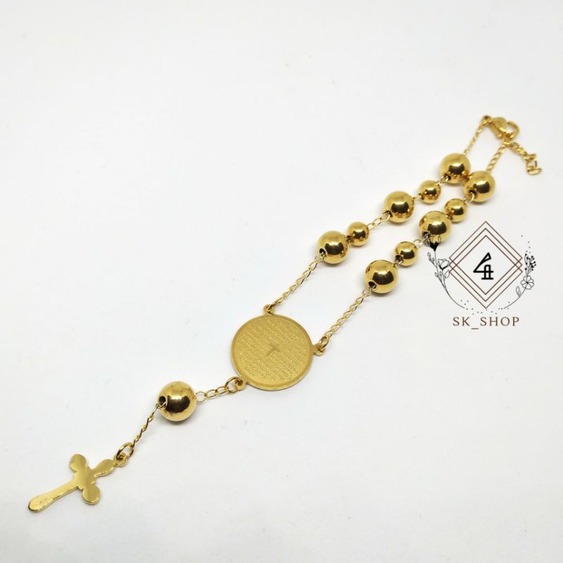 Gelang Salib Rosario Padre Titanium Gold
