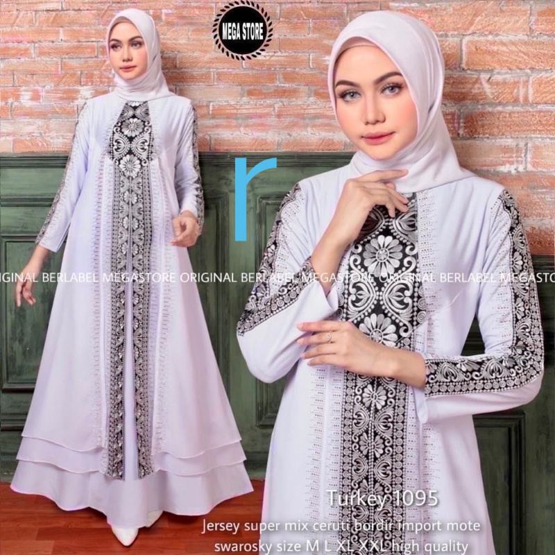 Abaya Turki Putih Ceruti Swarosqi Swarovski