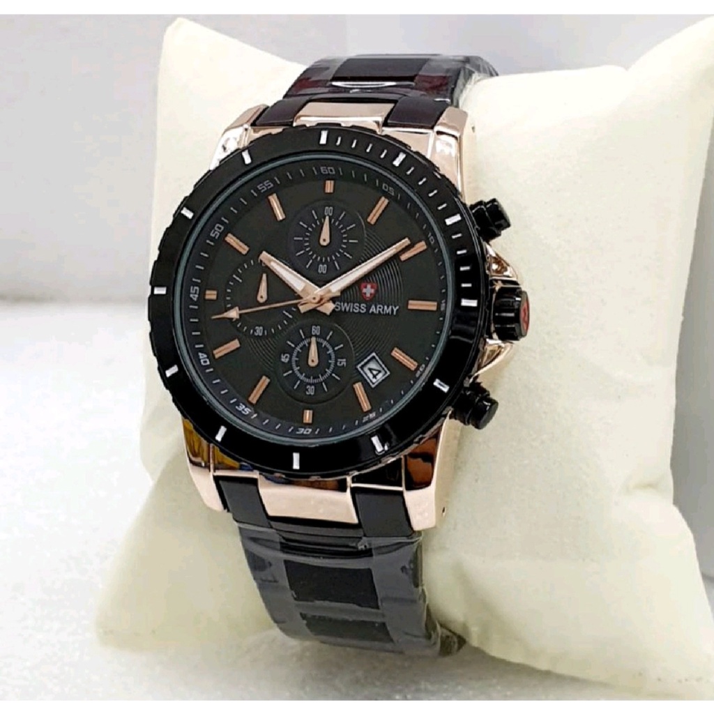 Jam Tangan Pria Swiss Made Rantai Army Chrono Tanggal Aktif Terbaru / Jam Tangan Pria Model Original