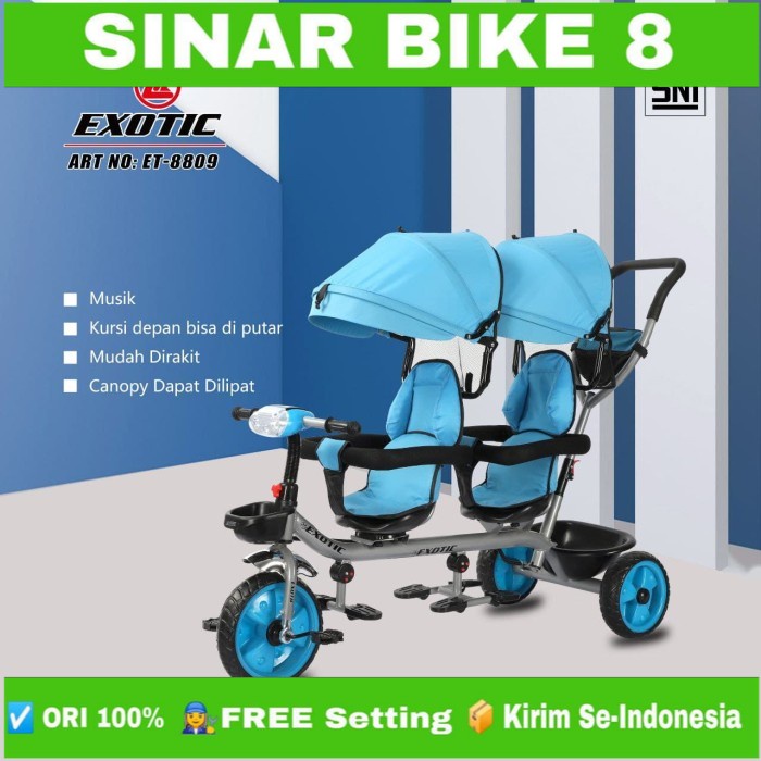 Sepeda Anak Roda Tiga Kembar Tricycle EXOTIC ET 8809 ( Twins )