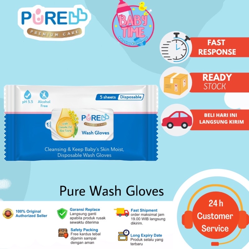 Pure BB Wash Gloves Waslap Bayi Sekali Pakai 5 Sheets Disposable